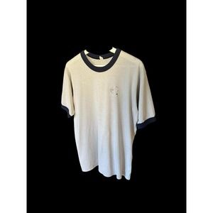 Vintage 80s Grey And Navy Ringer T Shirt Sz Med/Large Distressed Flaws